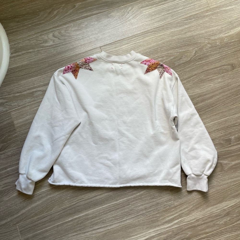 Xirena Estella Star-Appliquéd Quilt Cotton Cropped Sweatshirt Snowdrop Sz XS - Picture 10 of 13
